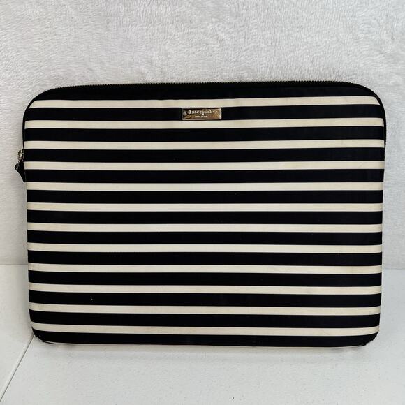 KATE SPADE New York Black & White Stripe Padded iPad MacBook Tablet Zip Case - Picture 3 of 11
